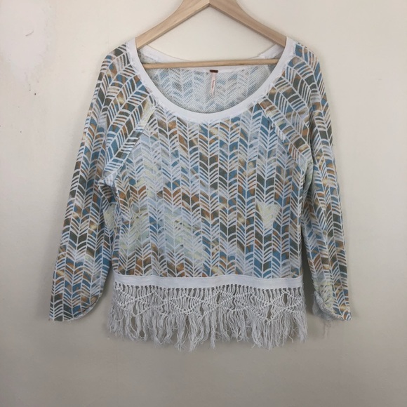 Free People Tops - Free People Tribal Fringed Sweatshirt Size Small